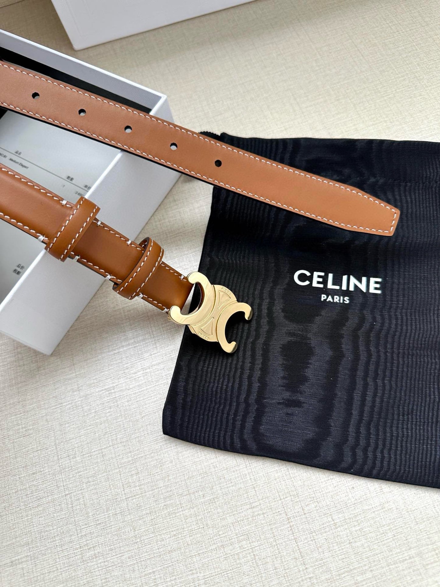 CELINE 25S BELT TRIOMPHE TAURILLON 25MM IN CARAMEL CALFSKIN 557500 - 26 - 28