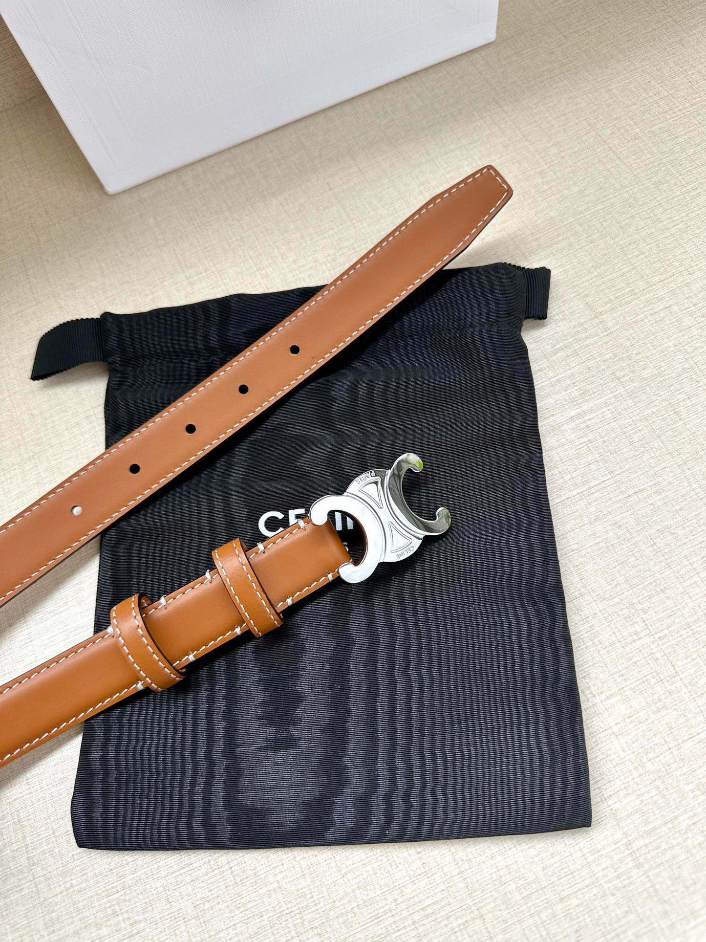 CELINE 25S BELT TRIOMPHE TAURILLON 25MM IN CARAMEL CALFSKIN 557501 - 26 - 28