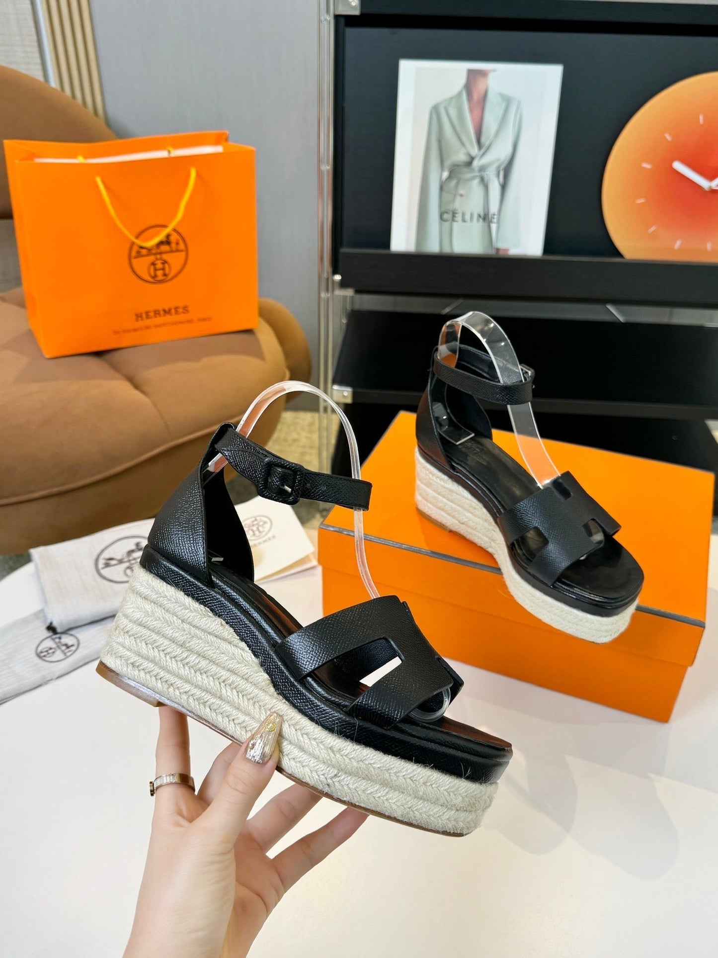 Elda espadrille 80 Black Epsom Calfskin - 35