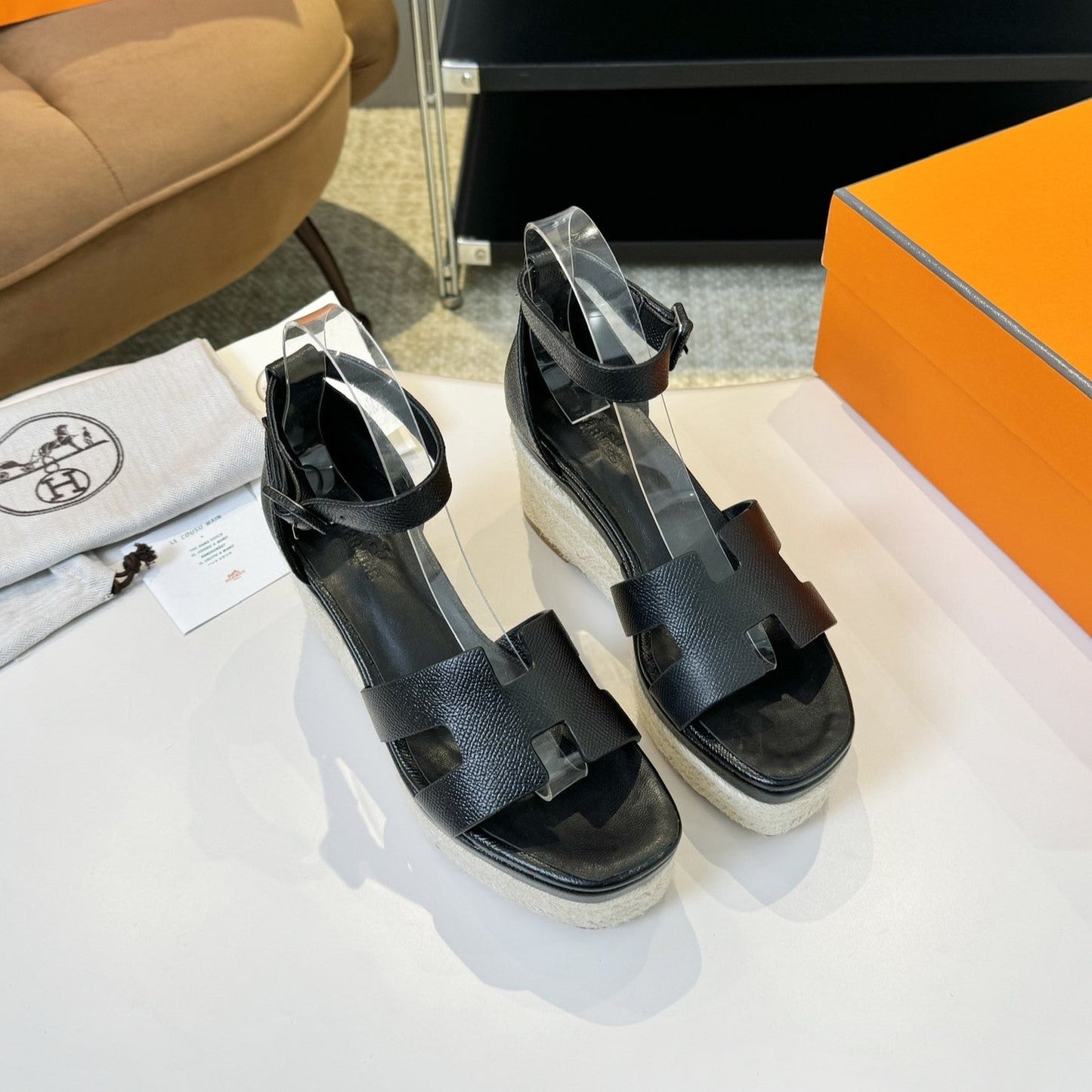 Elda espadrille 80 Black Epsom Calfskin - 35