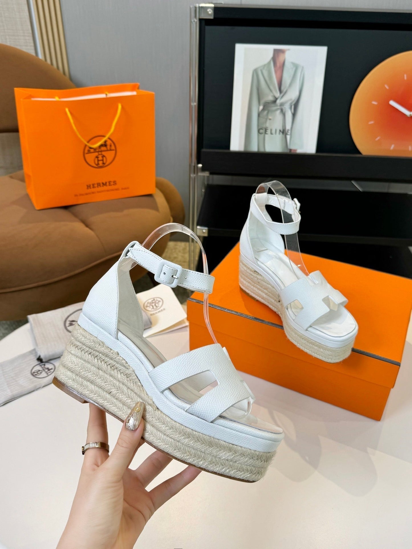 Elda espadrille 80 White Epsom Calfskin - 35