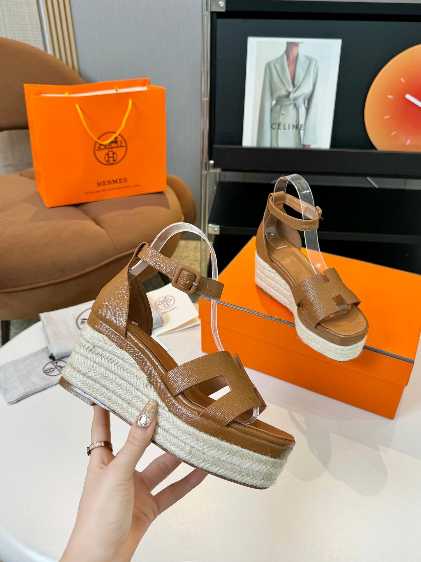 Elda espadrille 80 Light Brown Epsom Calfskin - 35
