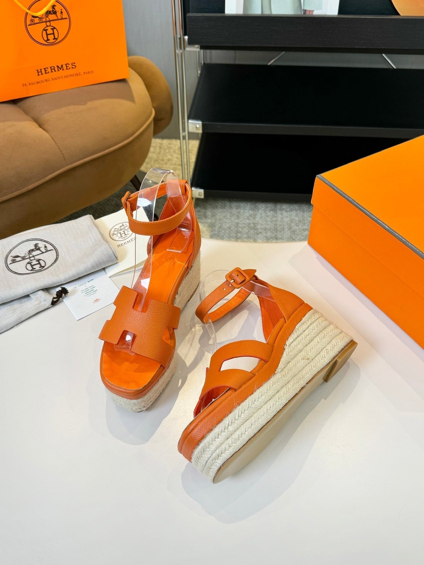 Elda espadrille 80 Orange Epsom Calfskin - 35