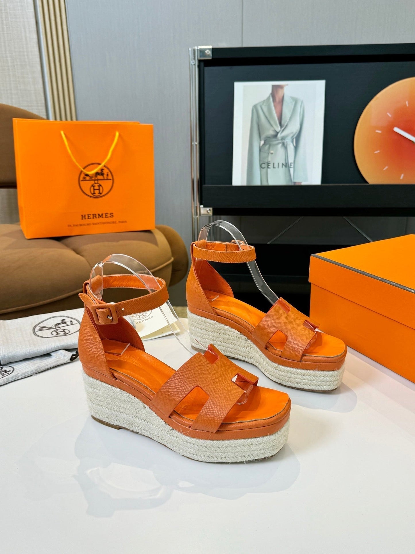 Elda espadrille 80 Orange Epsom Calfskin - 35