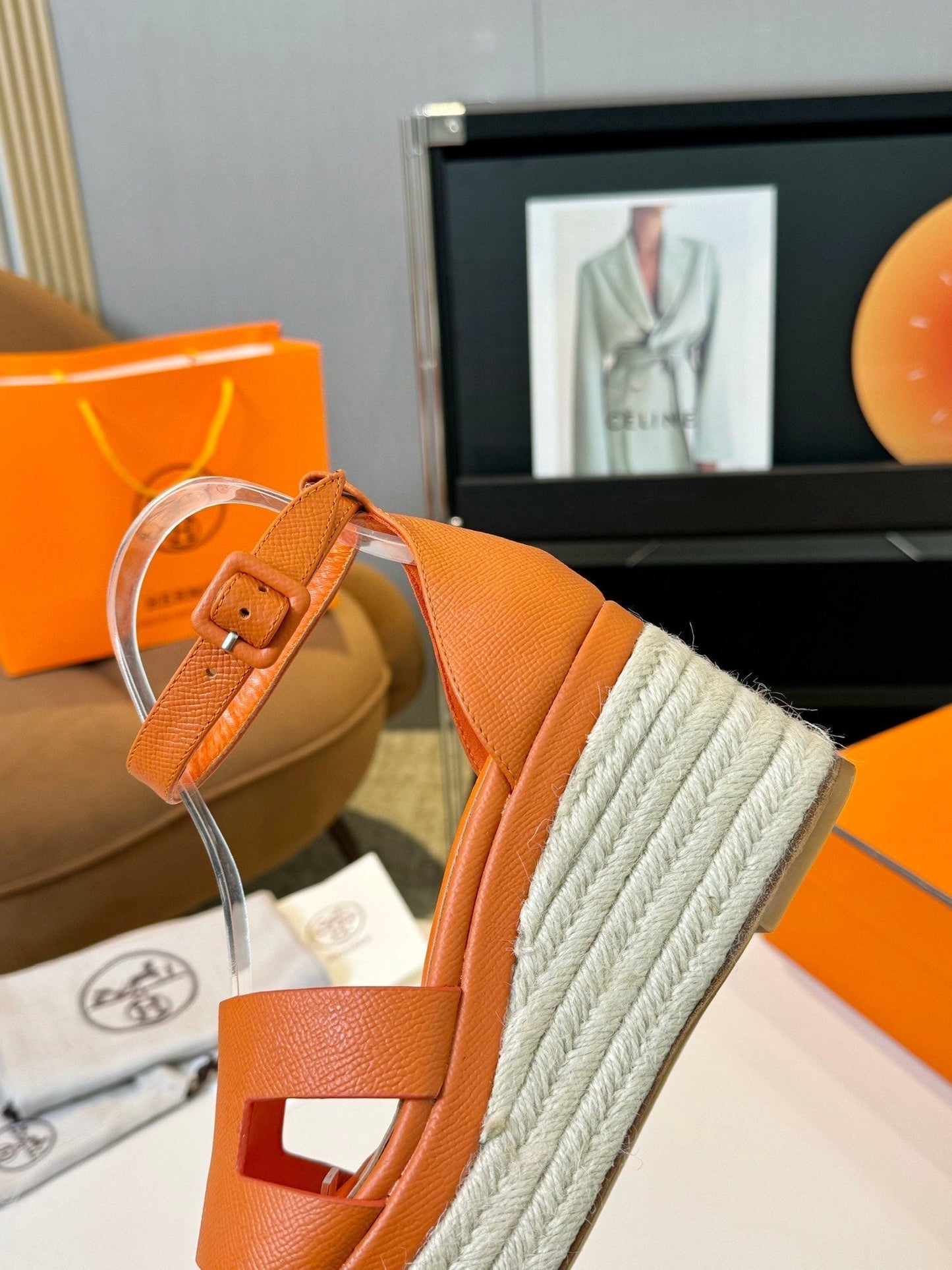 Elda espadrille 80 Orange Epsom Calfskin - 35
