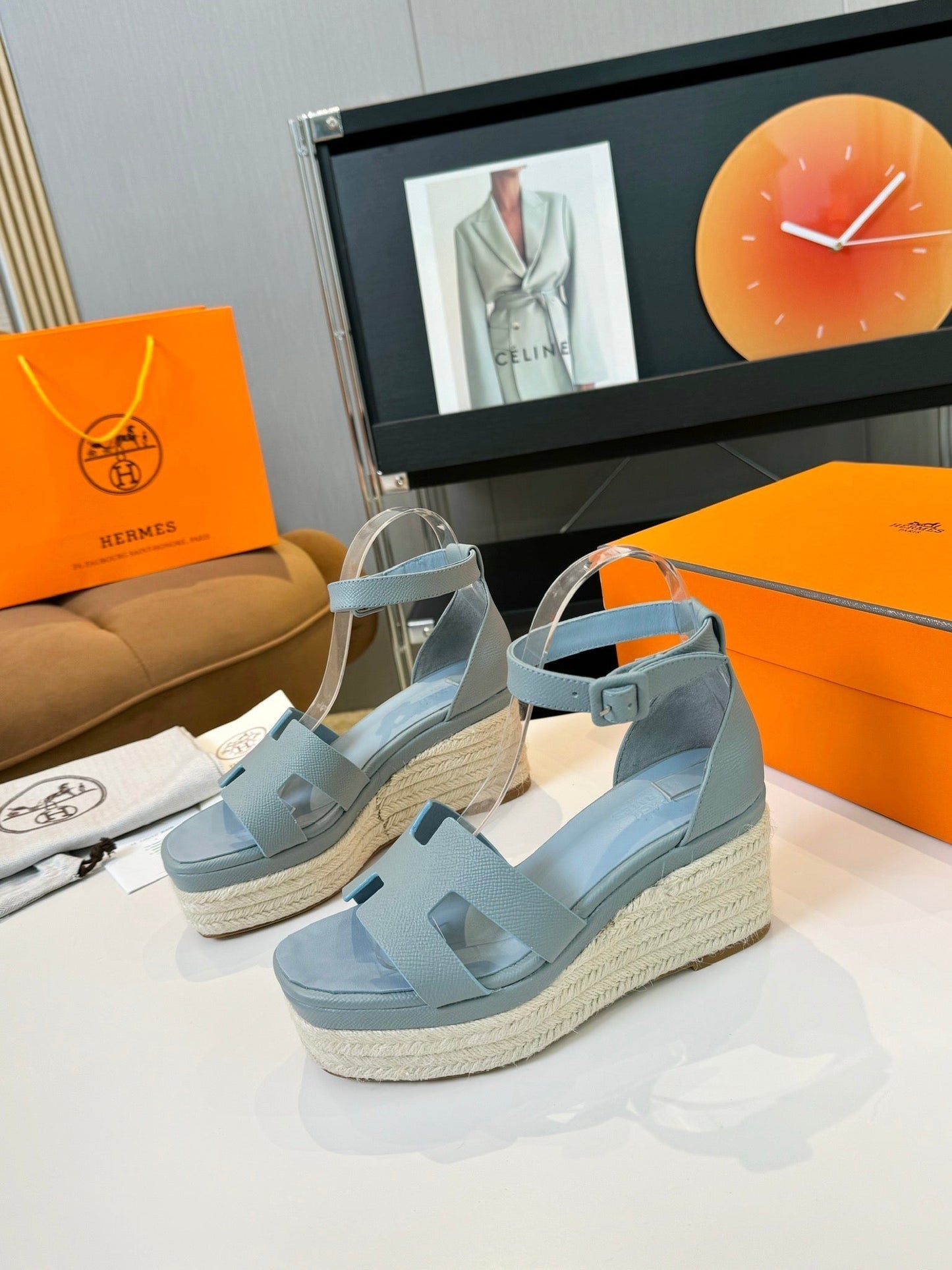 Elda espadrille 80 Baby Blue Epsom Calfskin - 35