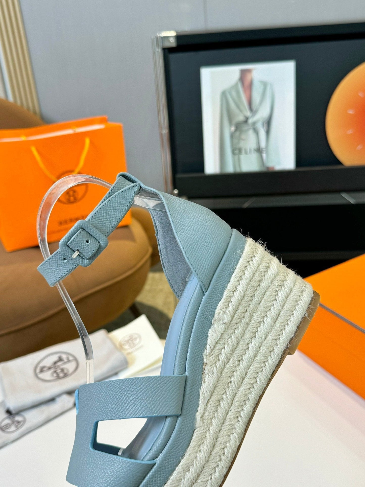 Elda espadrille 80 Baby Blue Epsom Calfskin - 35