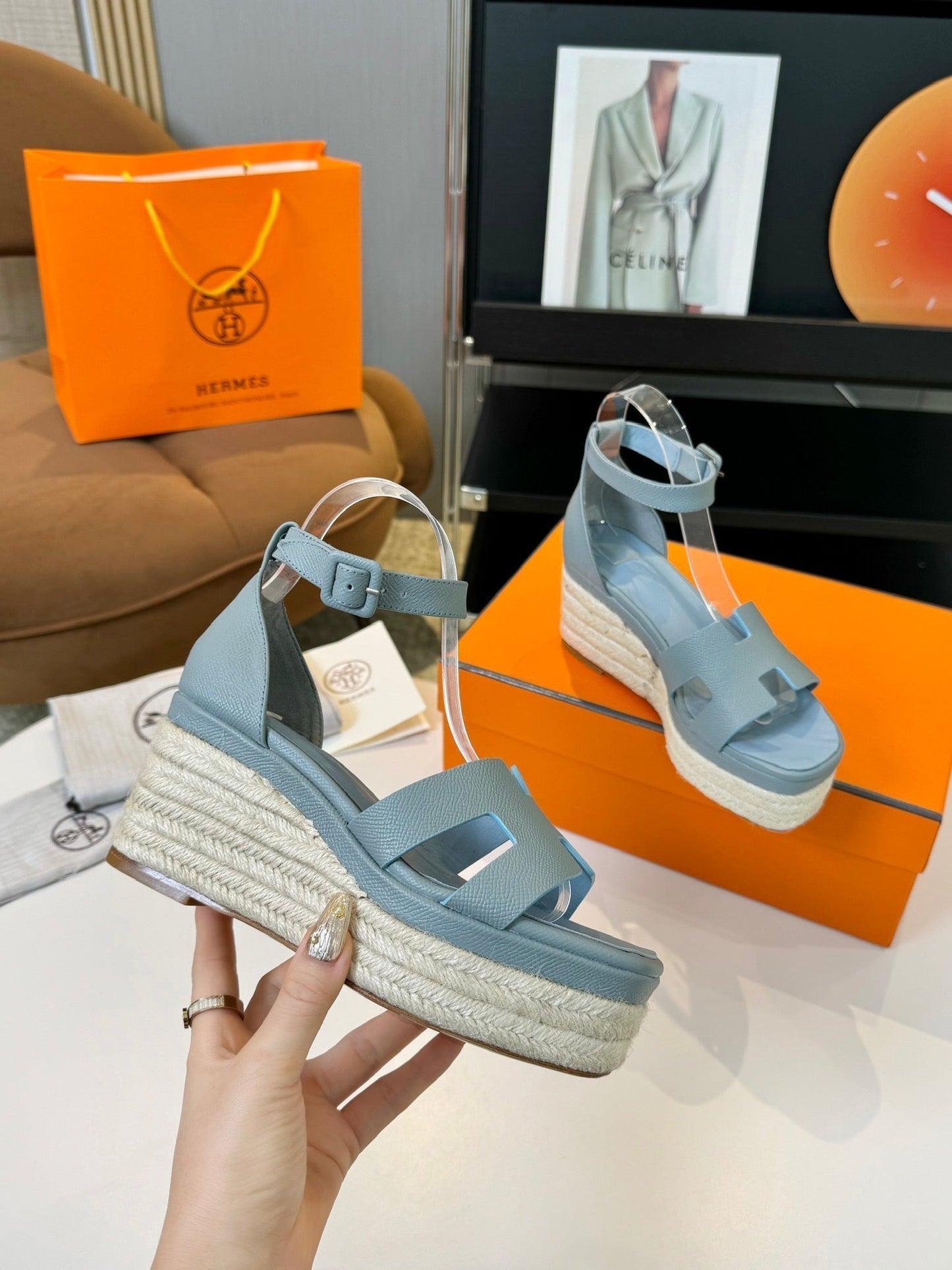 Elda espadrille 80 Baby Blue Epsom Calfskin - 35