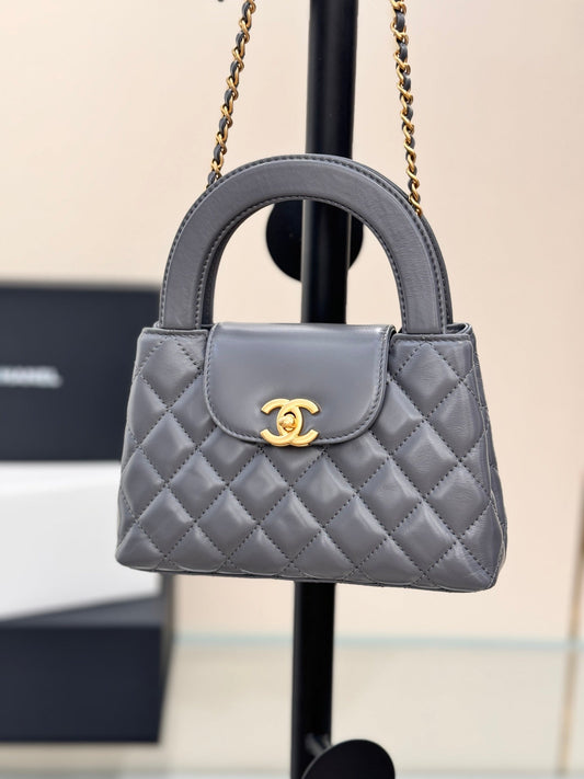 CHANEL 25S KELLY 19 СМ З ТЕМНО-СІРОЇ ОВЧИНИ ІЗ ЗОЛОТИСТОЮ ФУРНІТУРОЮ