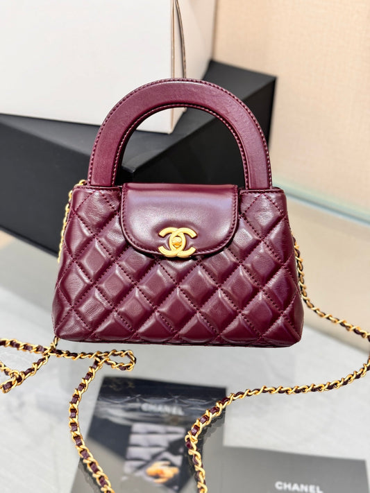 CHANEL 25S KELLY 19 СМ З ВИННО-ЧЕРВОНОЇ ШКІРИ ЯГНЯТИ ІЗ ЗОЛОТОЮ ФУРНІТУРОЮ