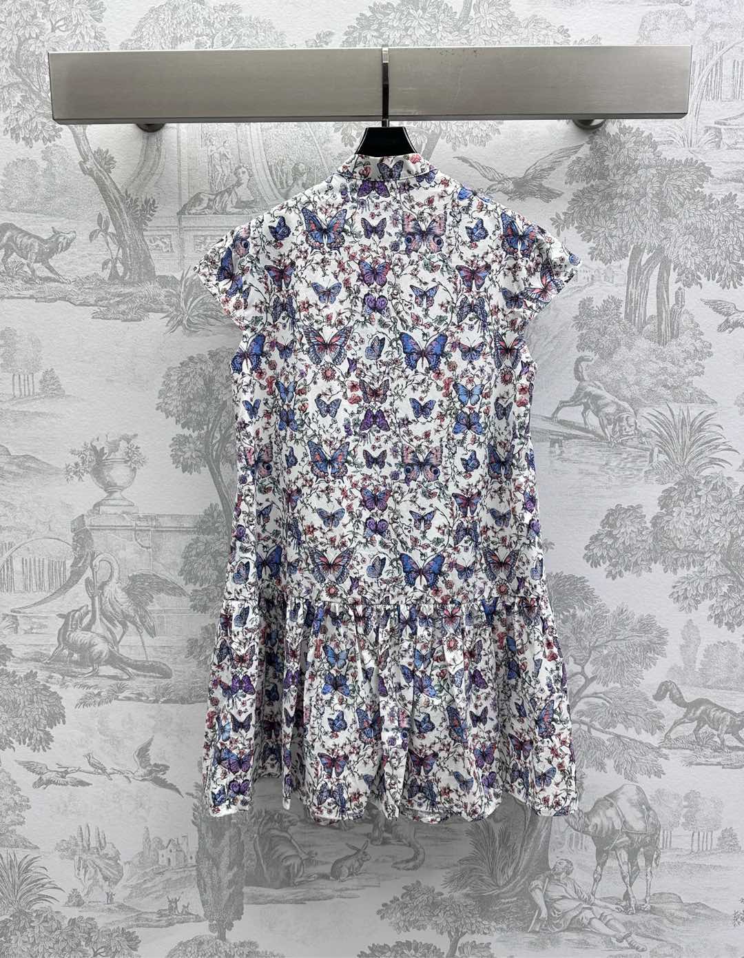 CD Short Dress White Cotton Muslin with Multicolor Motif