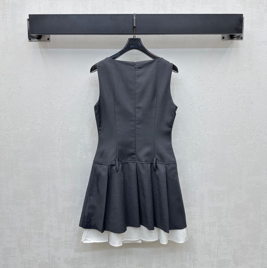 MIU 25S PLEATED VEST DRESS IN ACETATE 264605