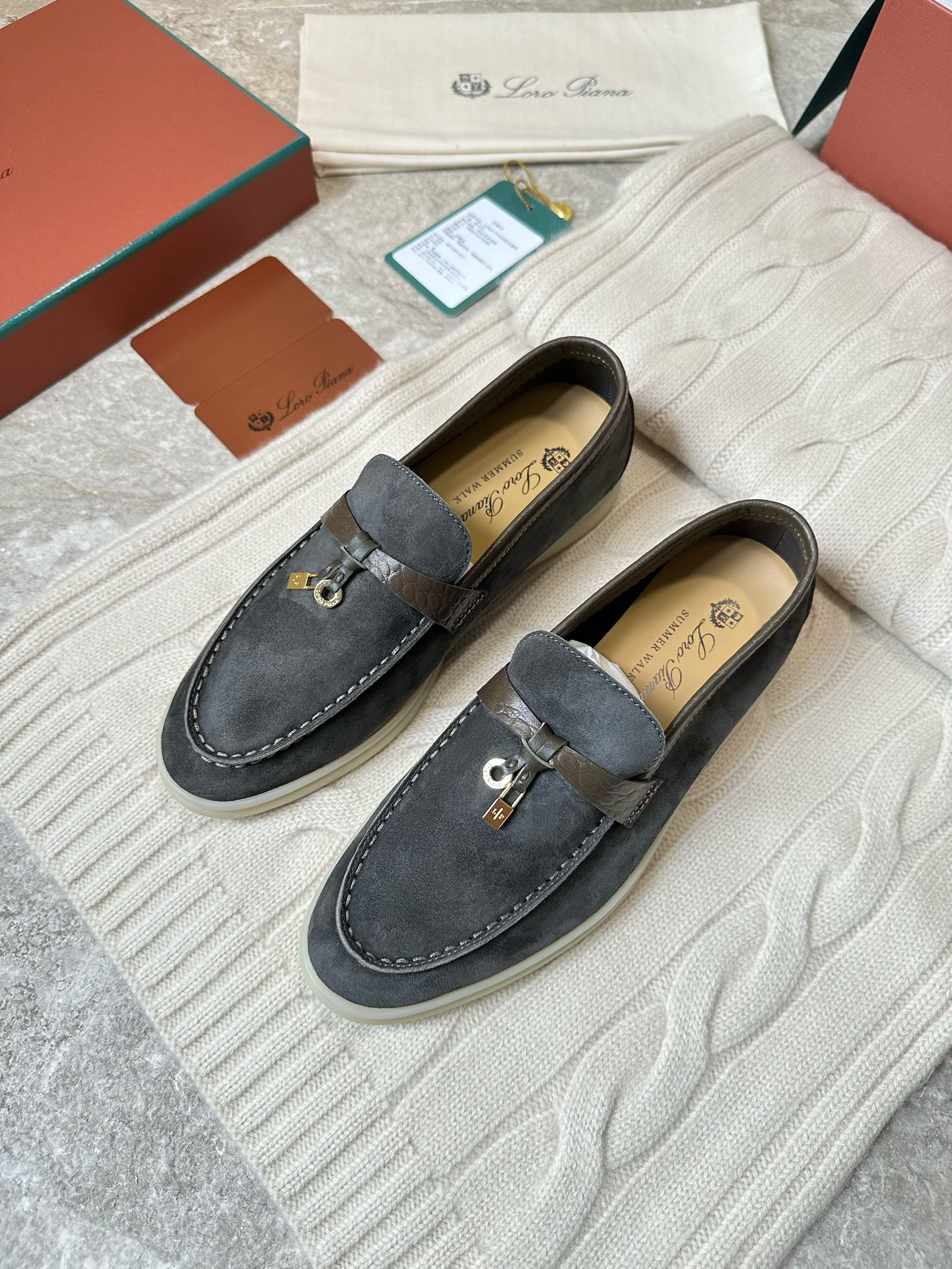 LP LOAFERS 25S IN DARK GREY SUEDE MIX LAMBSKIN - 35