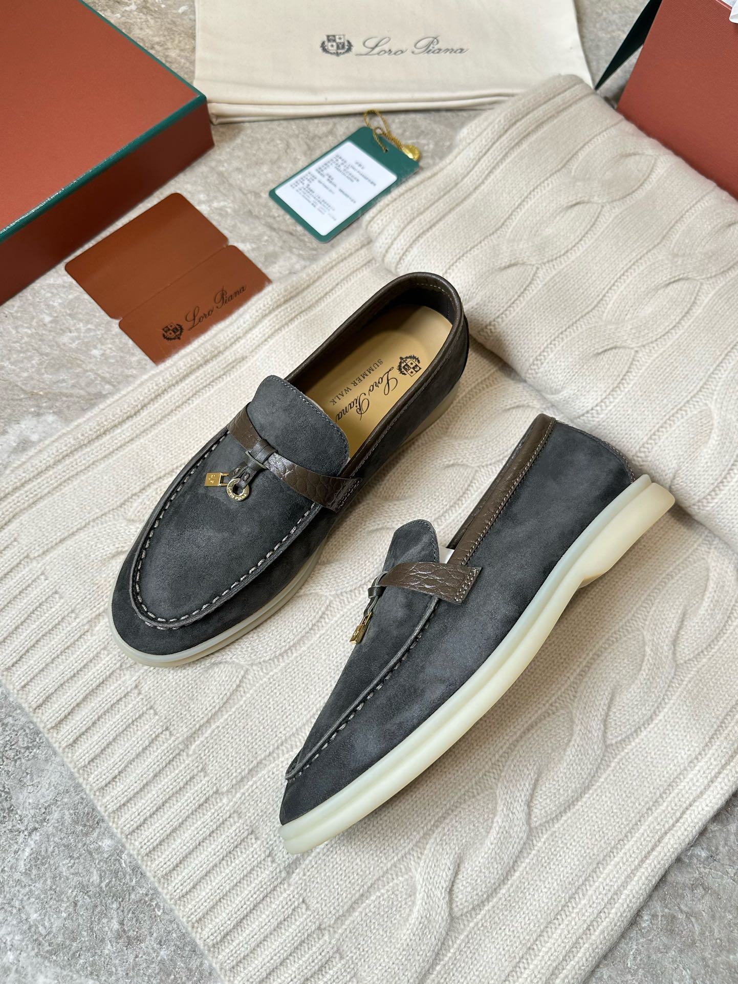 LP LOAFERS 25S IN DARK GREY SUEDE MIX LAMBSKIN - 35