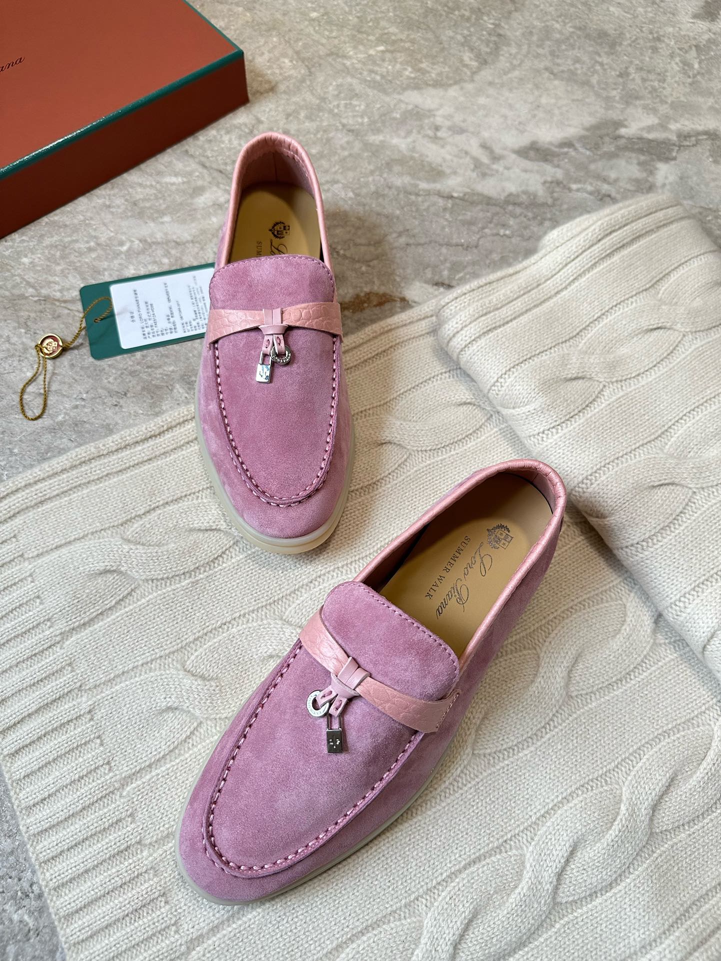 LP LOAFERS 25S IN MAUVE PINK SUEDE MIX LAMBSKIN - 35