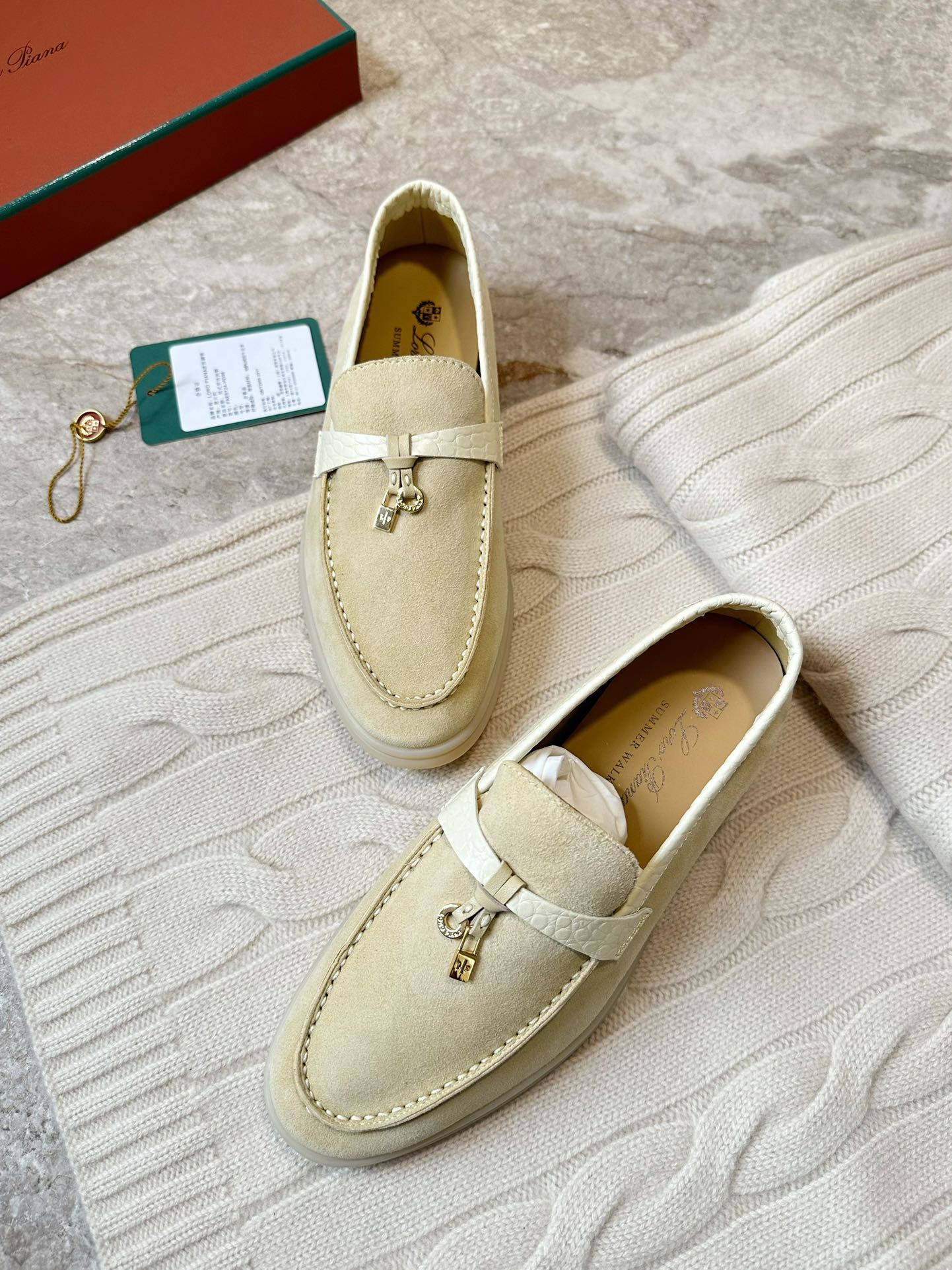 LP LOAFERS 25S IN SOFT BEIGE SUEDE MIX LAMBSKIN - 35