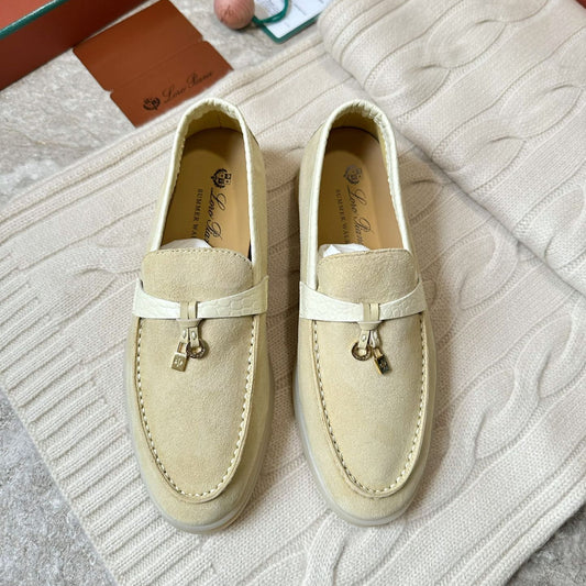 LP LOAFERS 25S IN SOFT BEIGE SUEDE MIX LAMBSKIN - 35