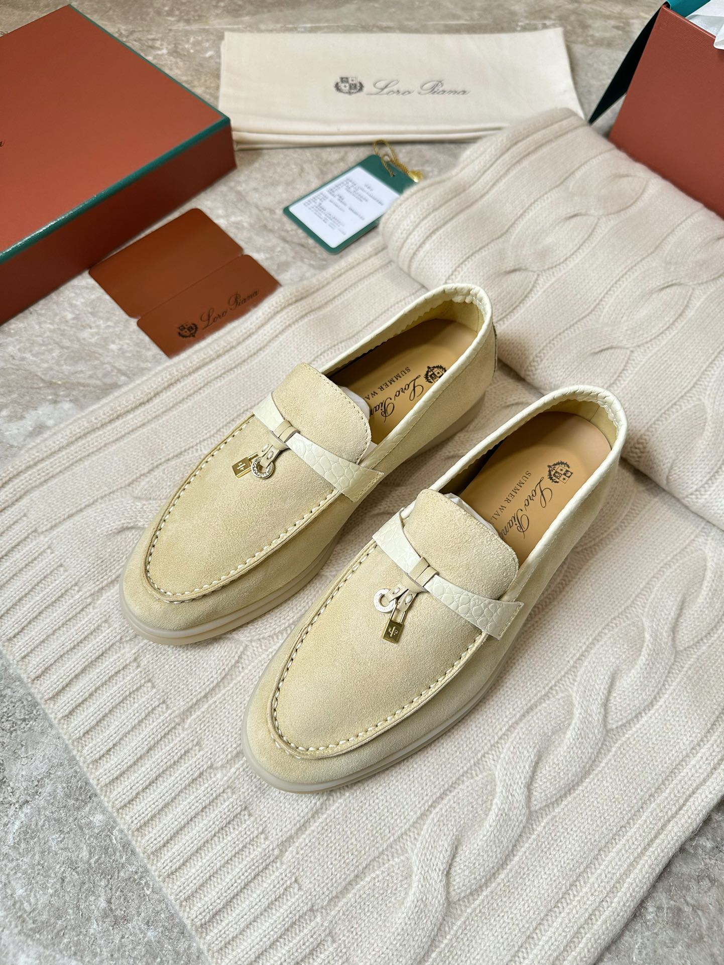 LP LOAFERS 25S IN SOFT BEIGE SUEDE MIX LAMBSKIN - 35