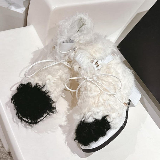 SHORT BOOTS IN WHITE LAMB FUR AND LAMBSKIN 962186 - 35