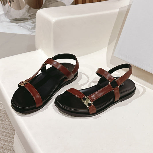 MAUD SANDAL WITH TRIOMPHE IN RUST BROWN CALFSKIN - 35