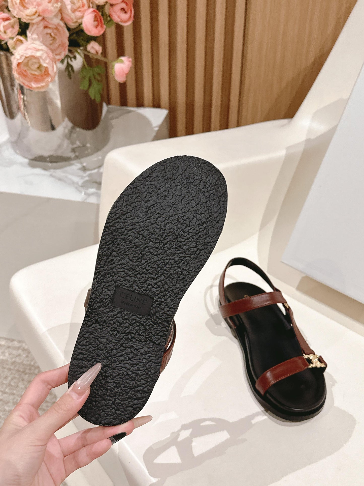 MAUD SANDAL WITH TRIOMPHE IN RUST BROWN CALFSKIN - 35