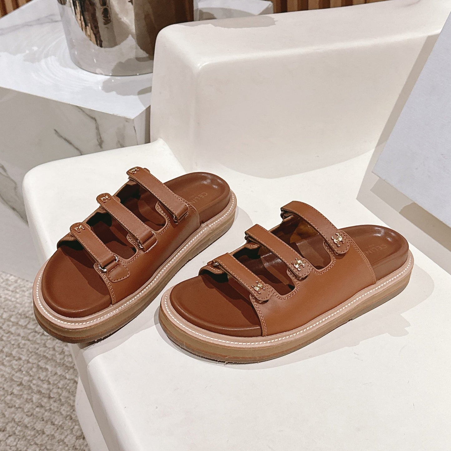 TRIOMPHE SANDALS IN BROWN CALFSKIN - 34