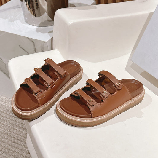 TRIOMPHE SANDALS IN BROWN CALFSKIN - 34