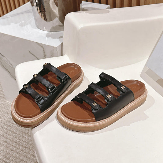 TRIOMPHE SANDALS IN BLACK CALFSKIN - 34
