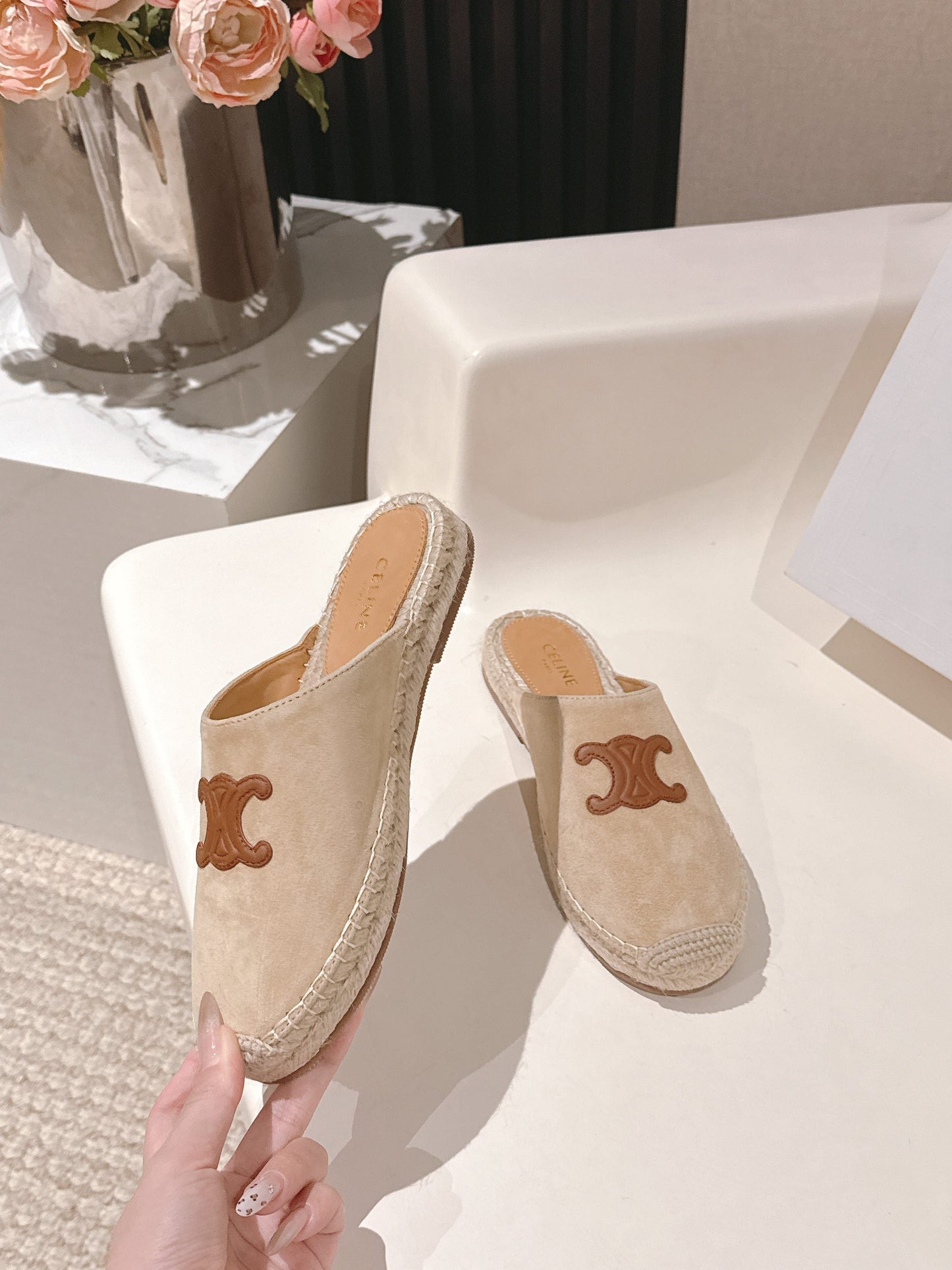 CELINE 25S LES ESPADRILLES MULE IN BEIGE SUEDE - 35