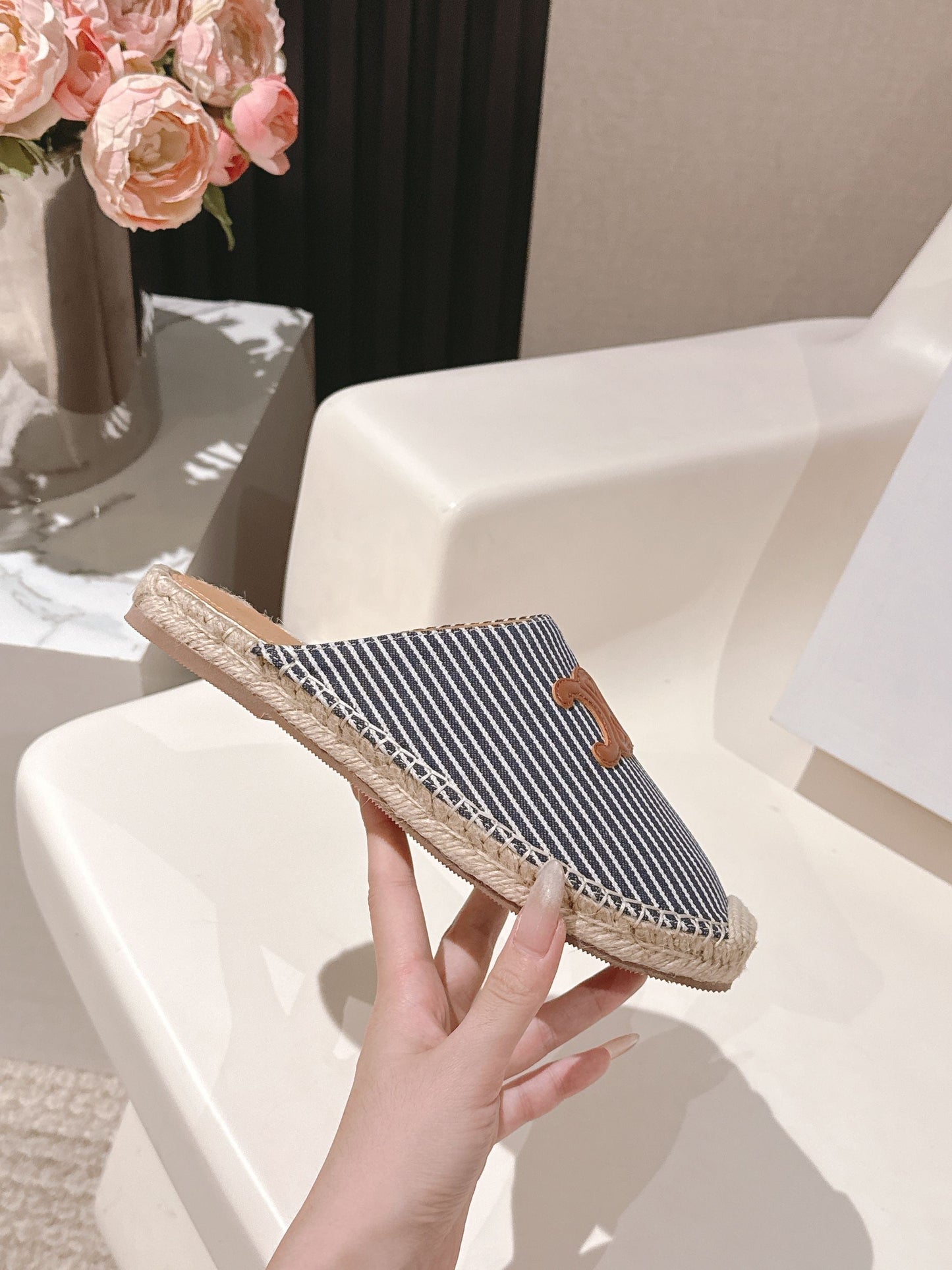 CELINE 25S LES ESPADRILLES MULE IN BLUE STRIPES CANVAS - 35