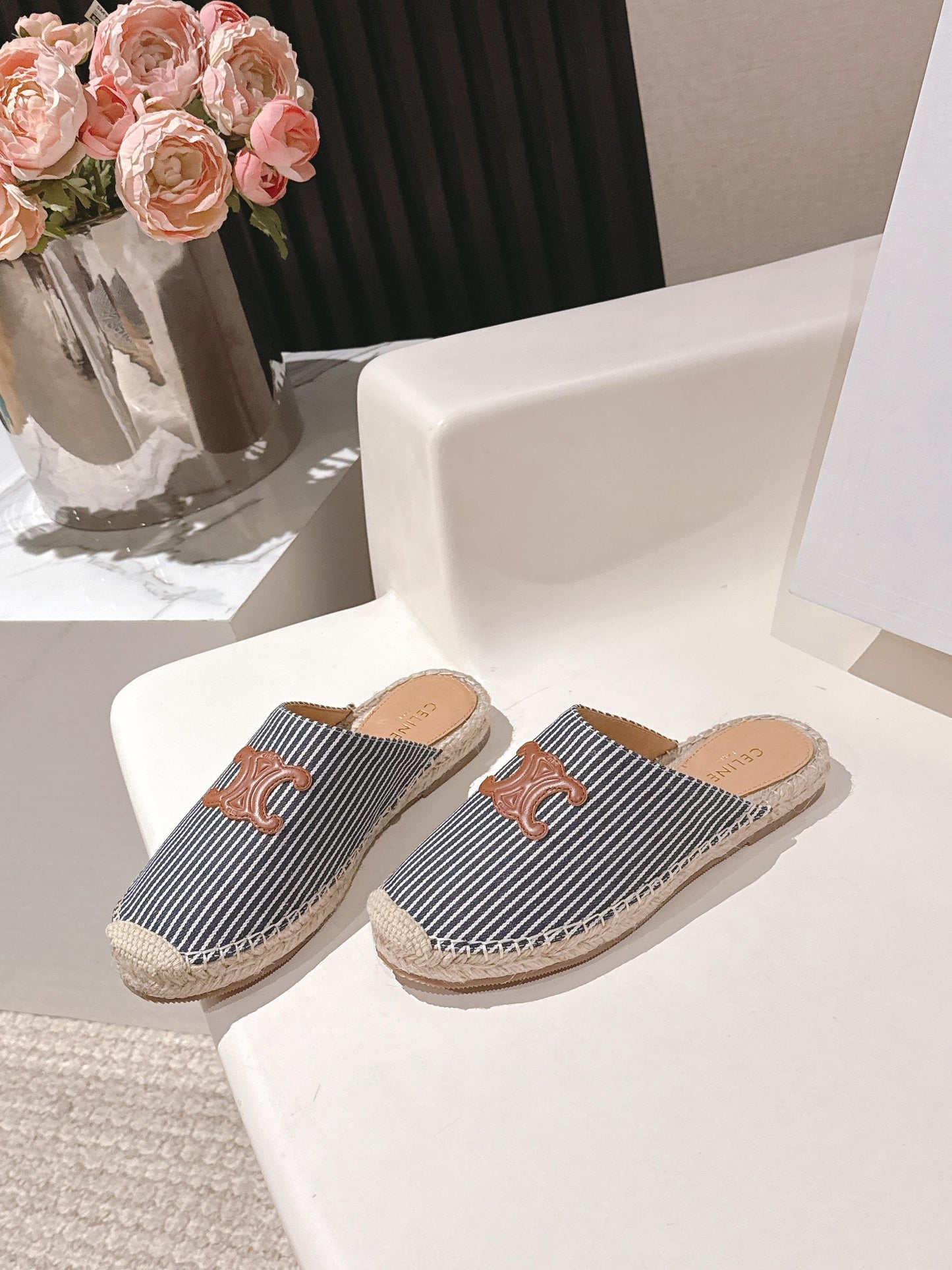 CELINE 25S LES ESPADRILLES MULE IN BLUE STRIPES CANVAS - 35
