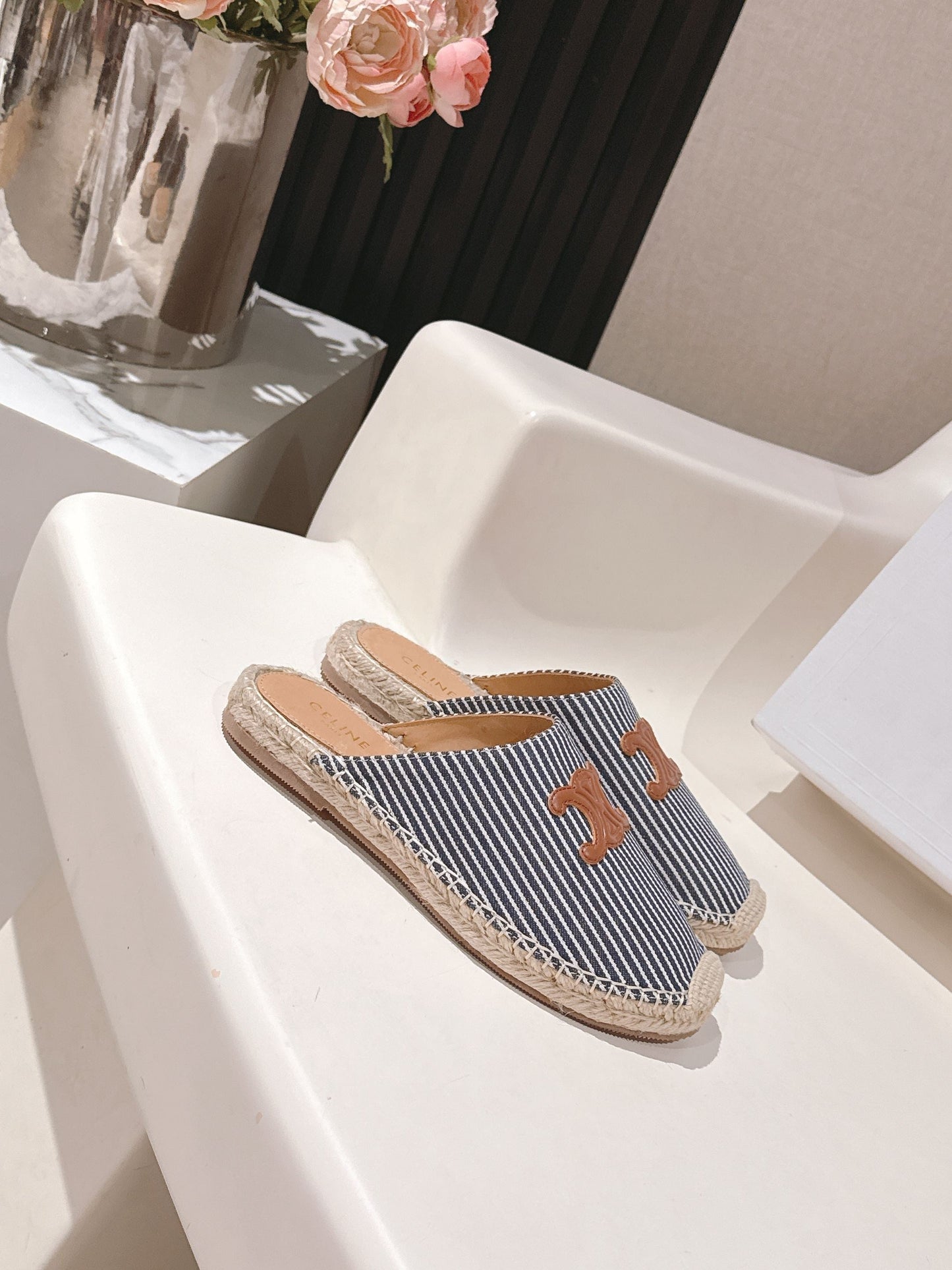 CELINE 25S LES ESPADRILLES MULE IN BLUE STRIPES CANVAS - 35