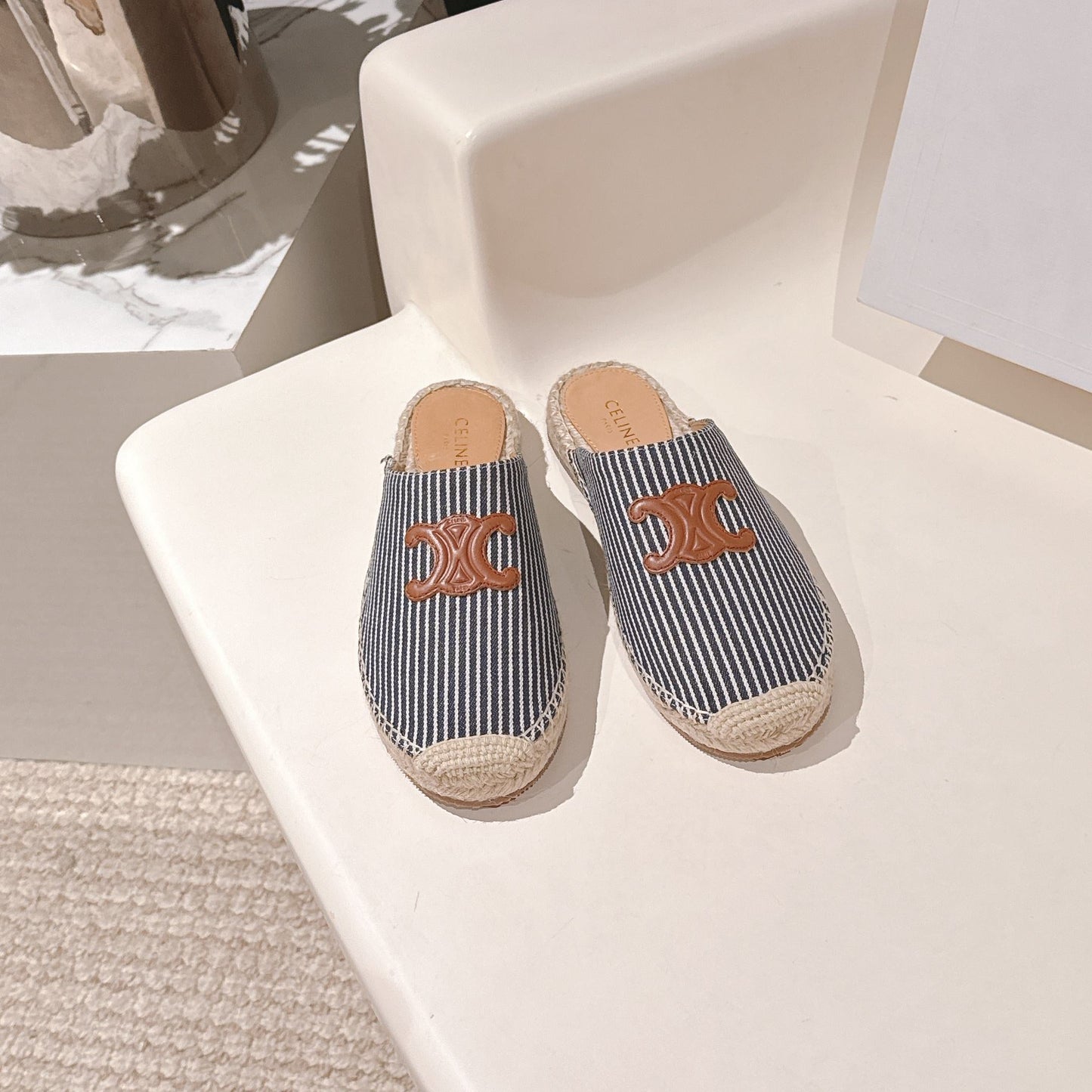CELINE 25S LES ESPADRILLES MULE IN BLUE STRIPES CANVAS - 35