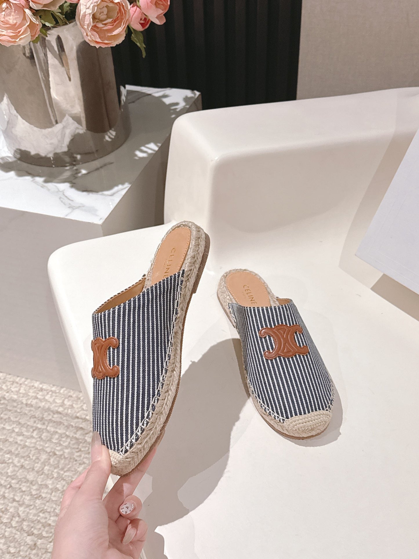CELINE 25S LES ESPADRILLES MULE IN BLUE STRIPES CANVAS - 35
