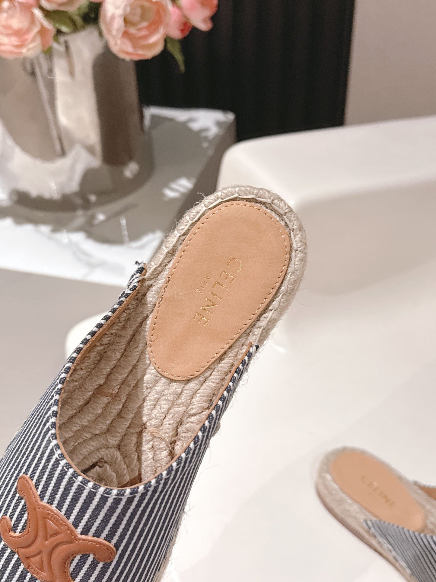 CELINE 25S LES ESPADRILLES MULE IN BLUE STRIPES CANVAS - 35