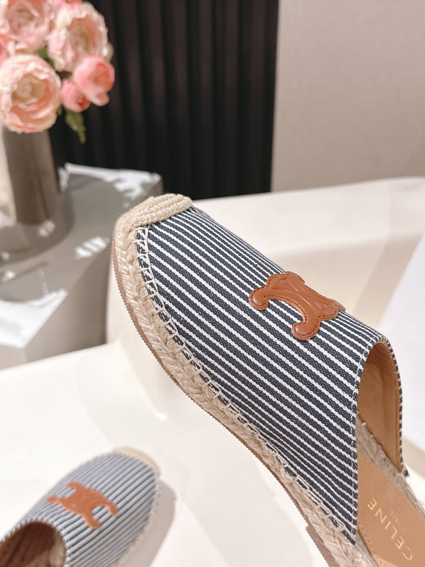 CELINE 25S LES ESPADRILLES MULE IN BLUE STRIPES CANVAS - 35