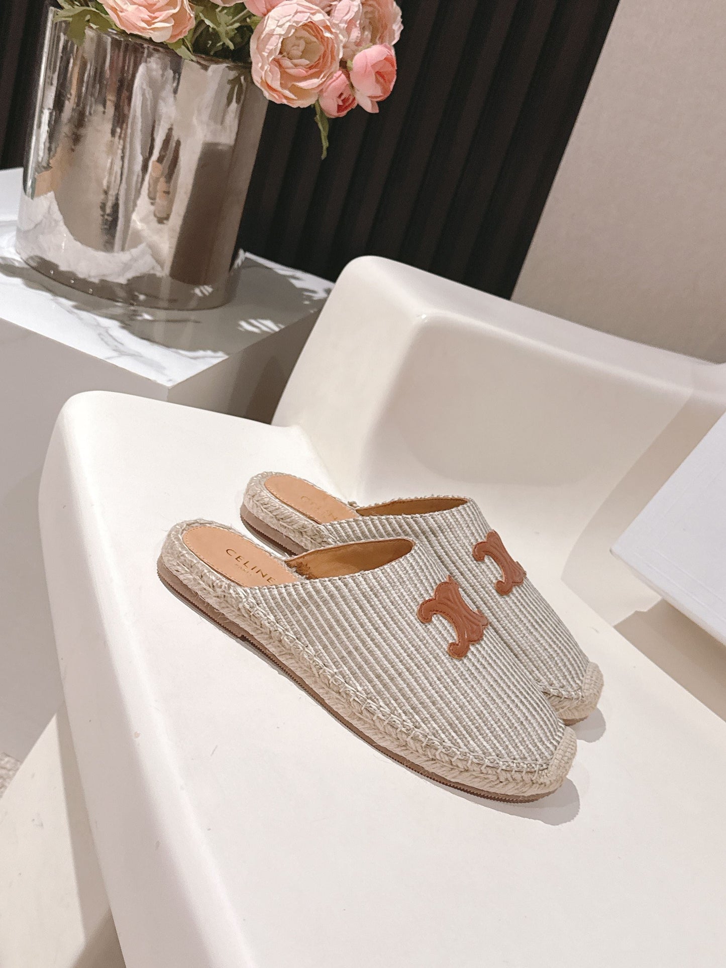 CELINE 25S LES ESPADRILLES MULE IN LIGHT GRAY CANVAS - 35