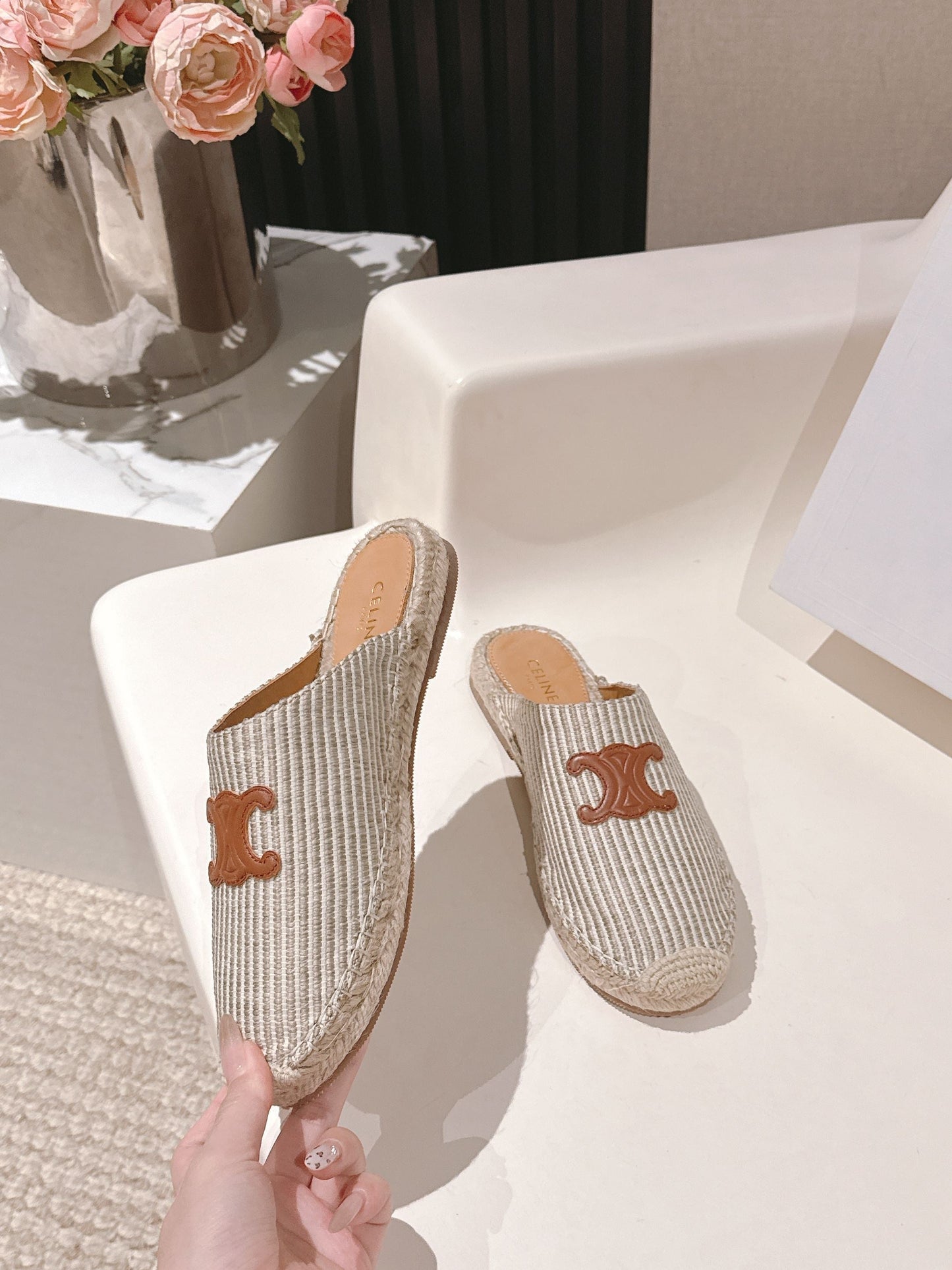 CELINE 25S LES ESPADRILLES MULE IN LIGHT GRAY CANVAS - 35