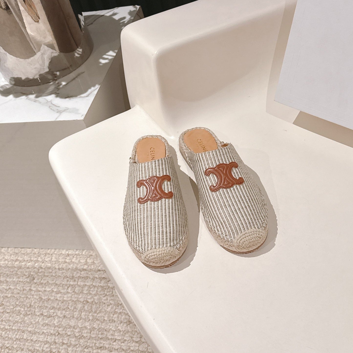 CELINE 25S LES ESPADRILLES MULE IN LIGHT GRAY CANVAS - 35