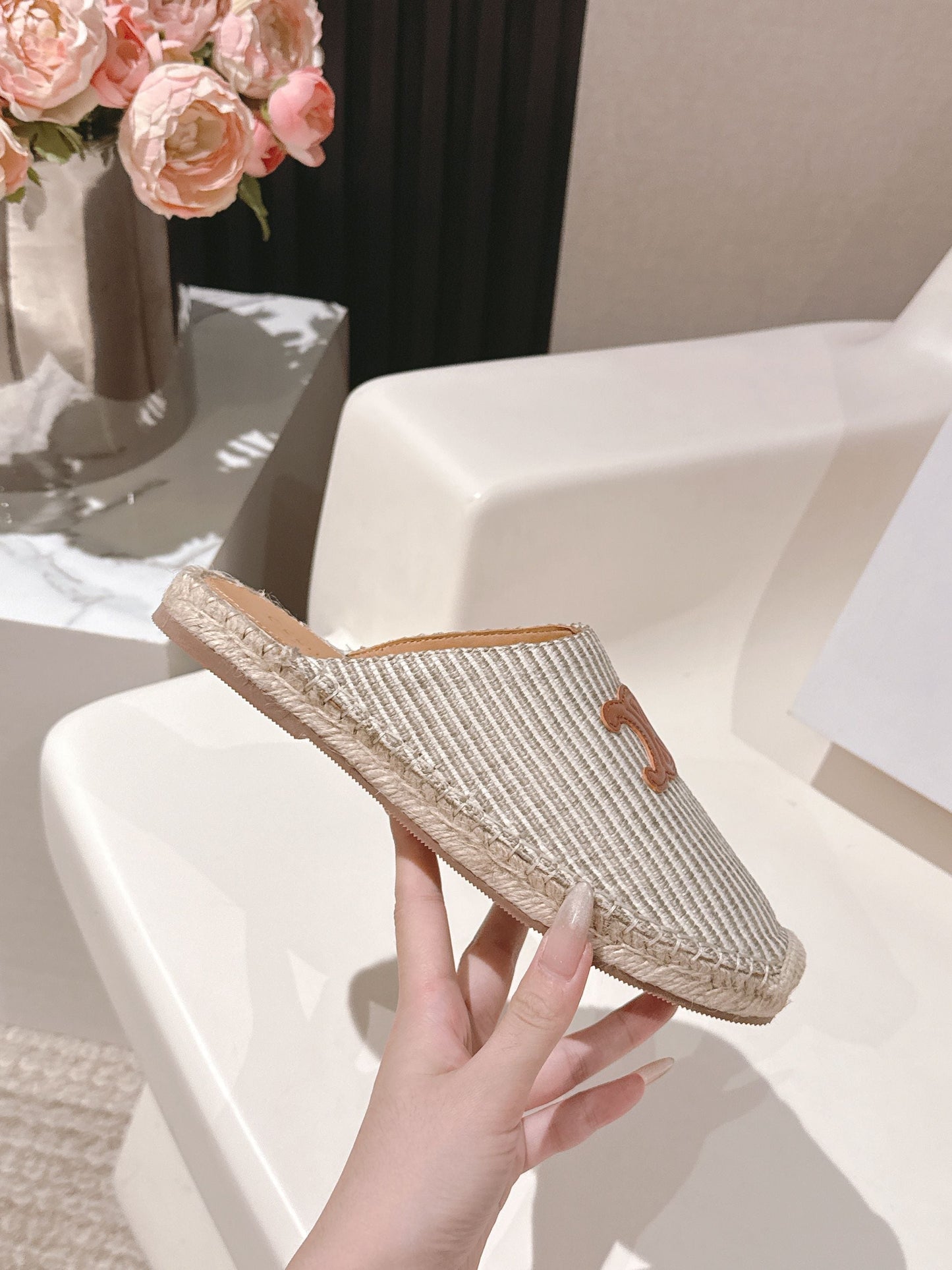 CELINE 25S LES ESPADRILLES MULE IN LIGHT GRAY CANVAS - 35