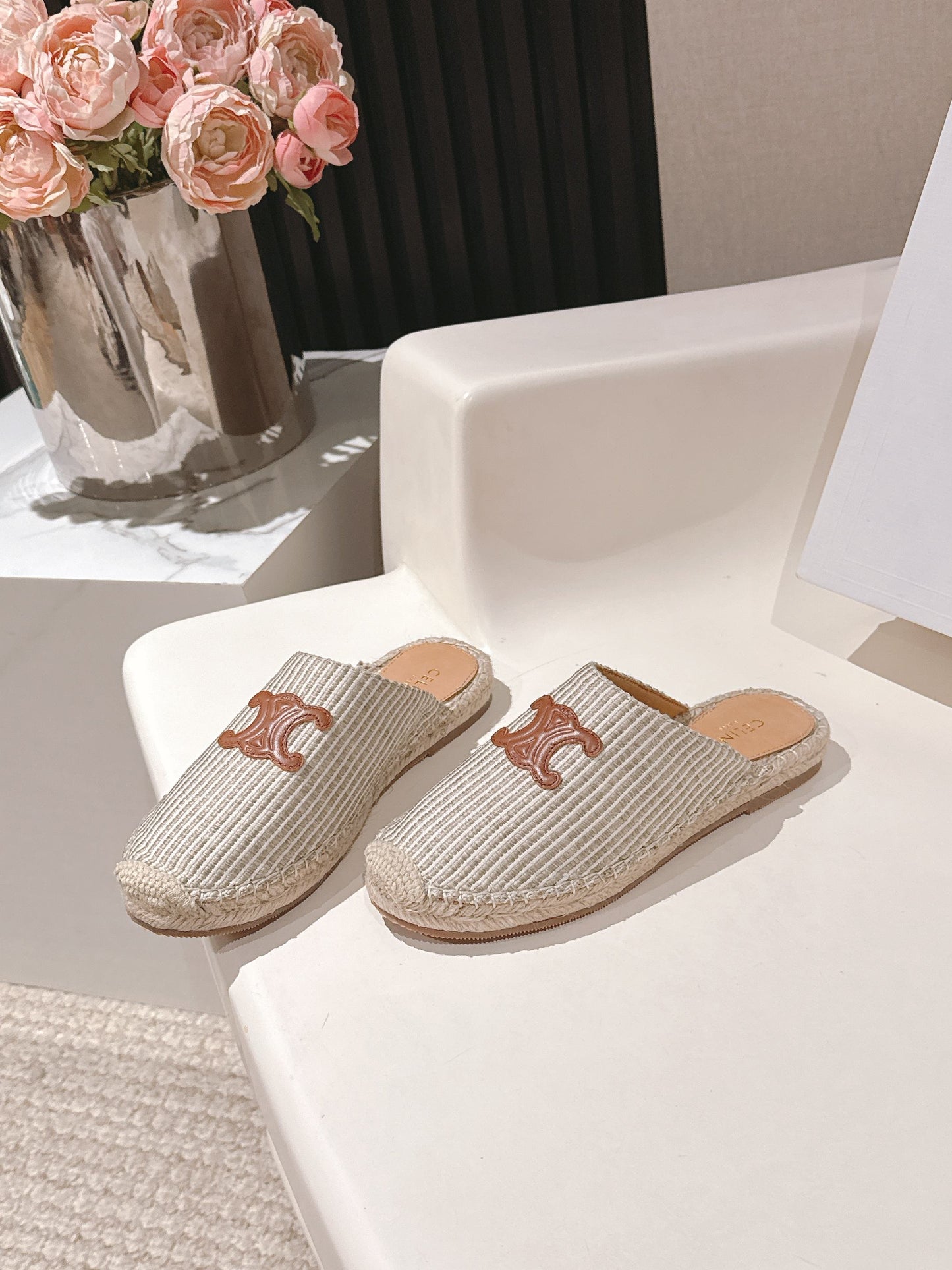 CELINE 25S LES ESPADRILLES MULE IN LIGHT GRAY CANVAS - 35
