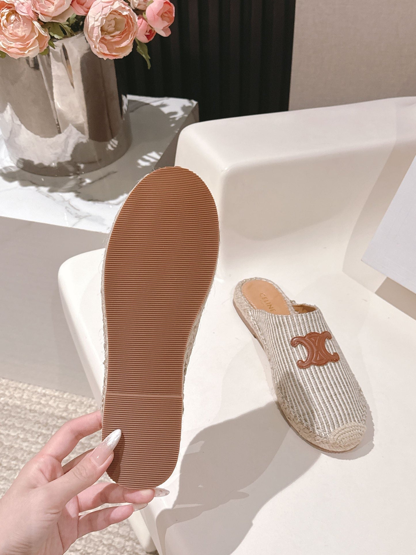 CELINE 25S LES ESPADRILLES MULE IN LIGHT GRAY CANVAS - 35