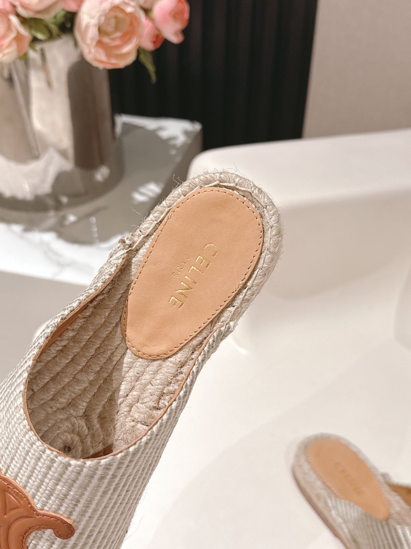 CELINE 25S LES ESPADRILLES MULE IN LIGHT GRAY CANVAS - 35