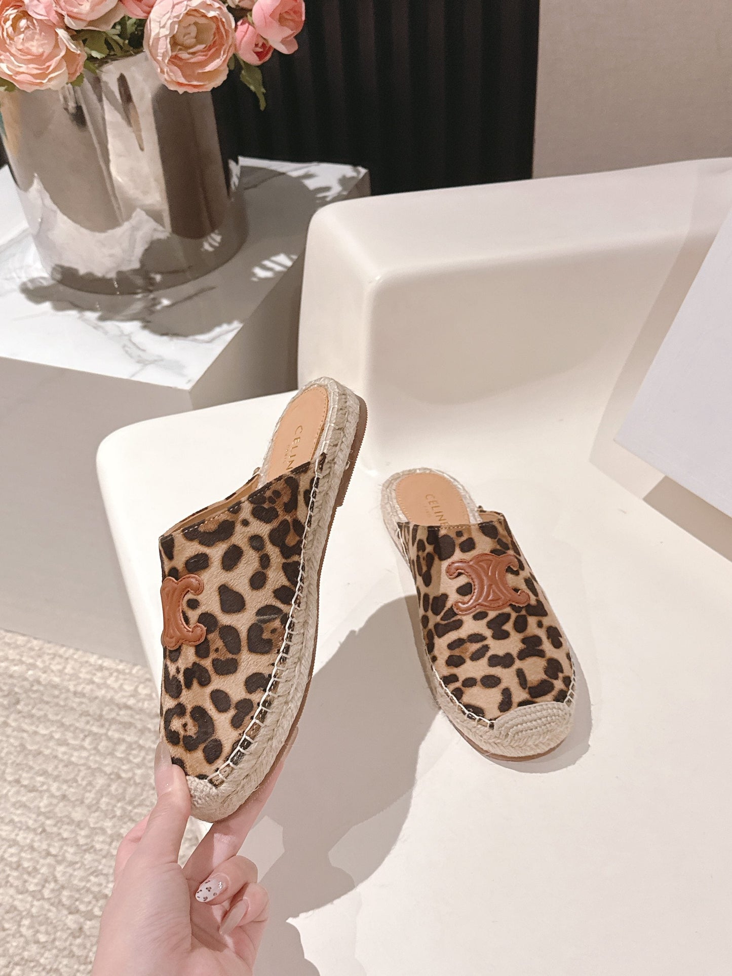 CELINE 25S LES ESPADRILLES MULE IN LEOPARD PRINTED HAIRY CALFSKIN - 35