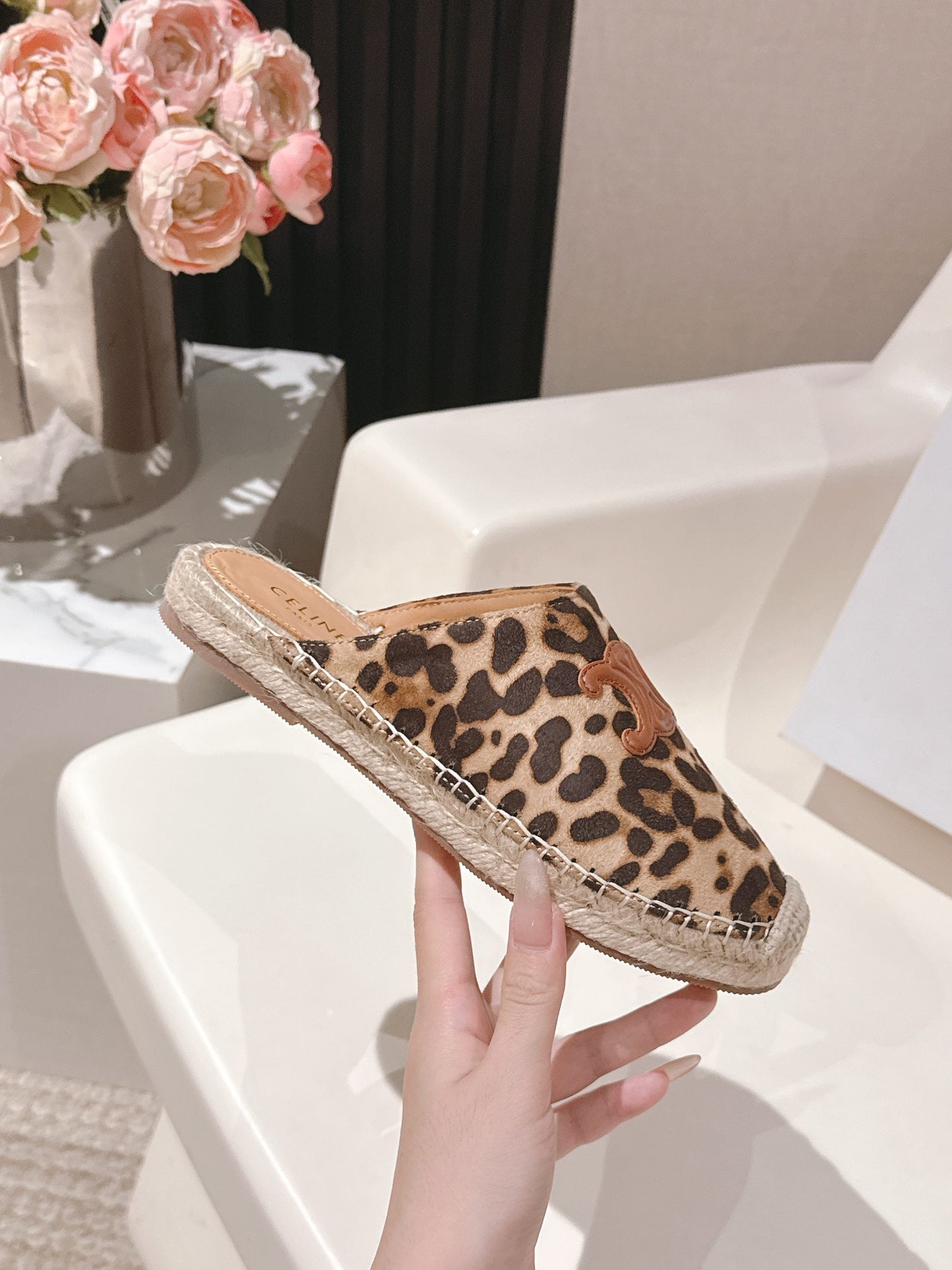 CELINE 25S LES ESPADRILLES MULE IN LEOPARD PRINTED HAIRY CALFSKIN - 35