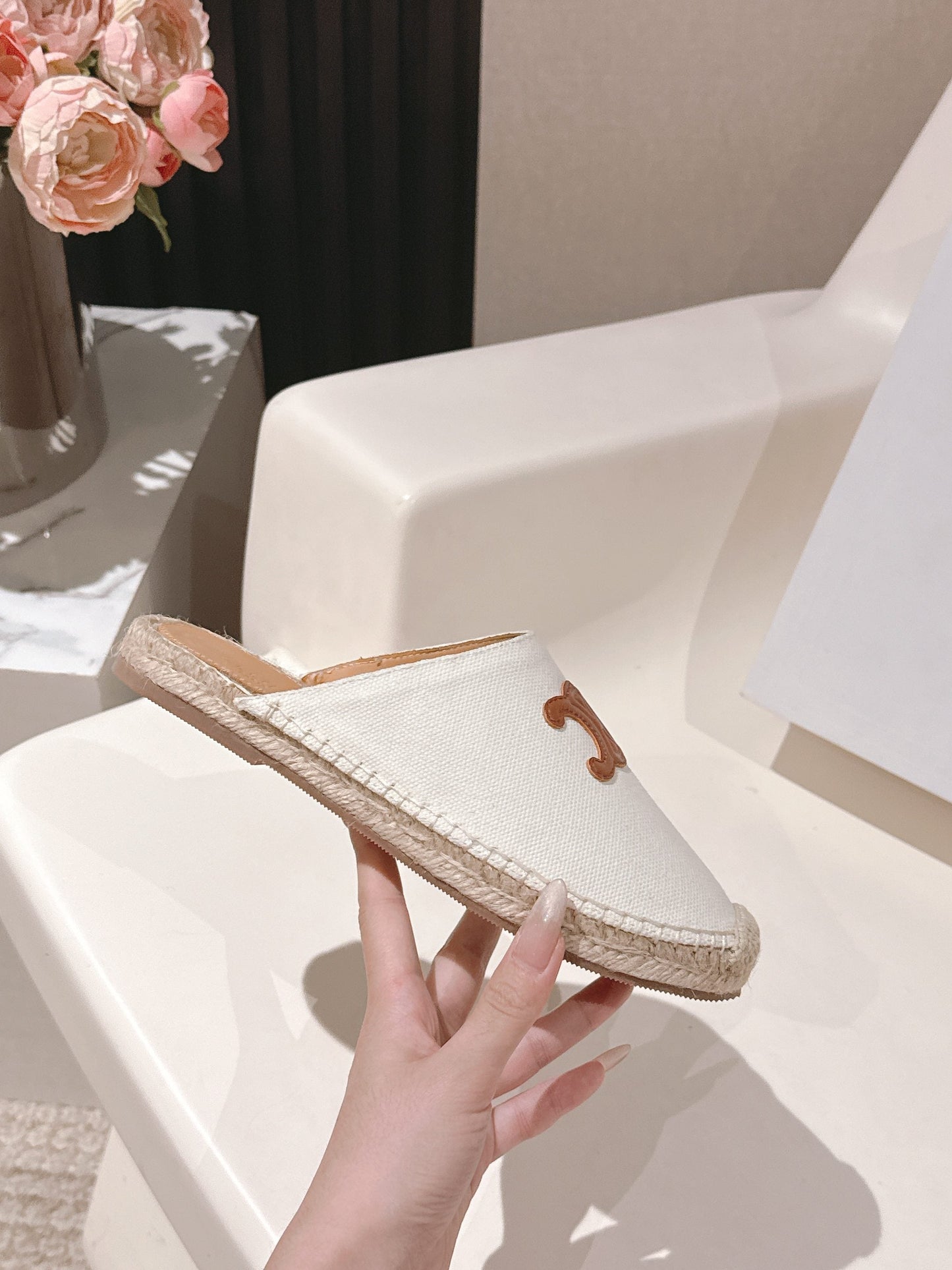 CELINE 25S LES ESPADRILLES MULE IN WHITE CANVAS - 35
