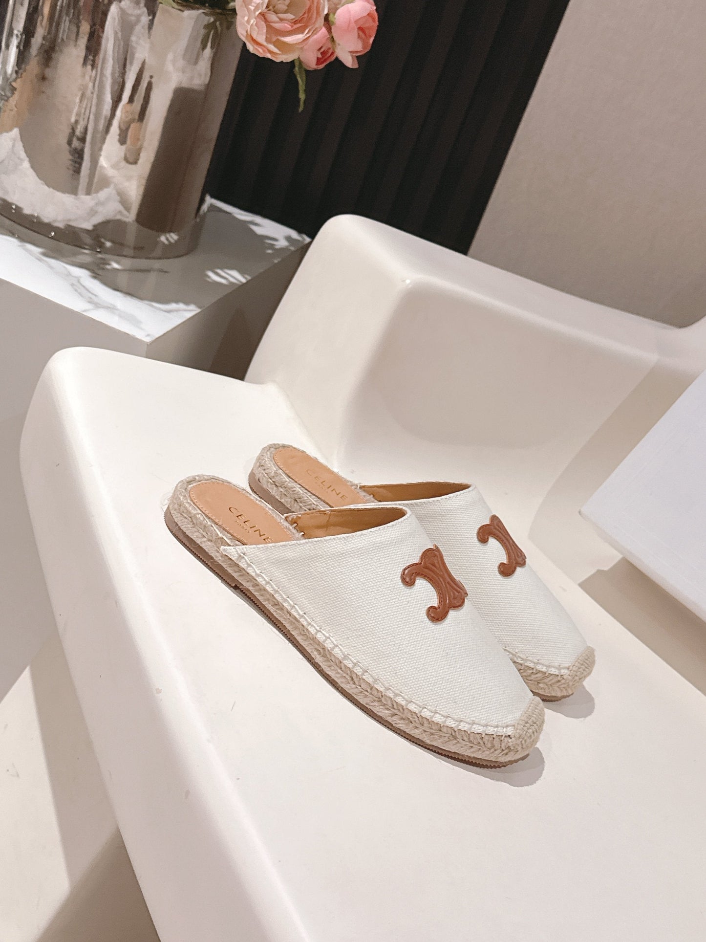 CELINE 25S LES ESPADRILLES MULE IN WHITE CANVAS - 35