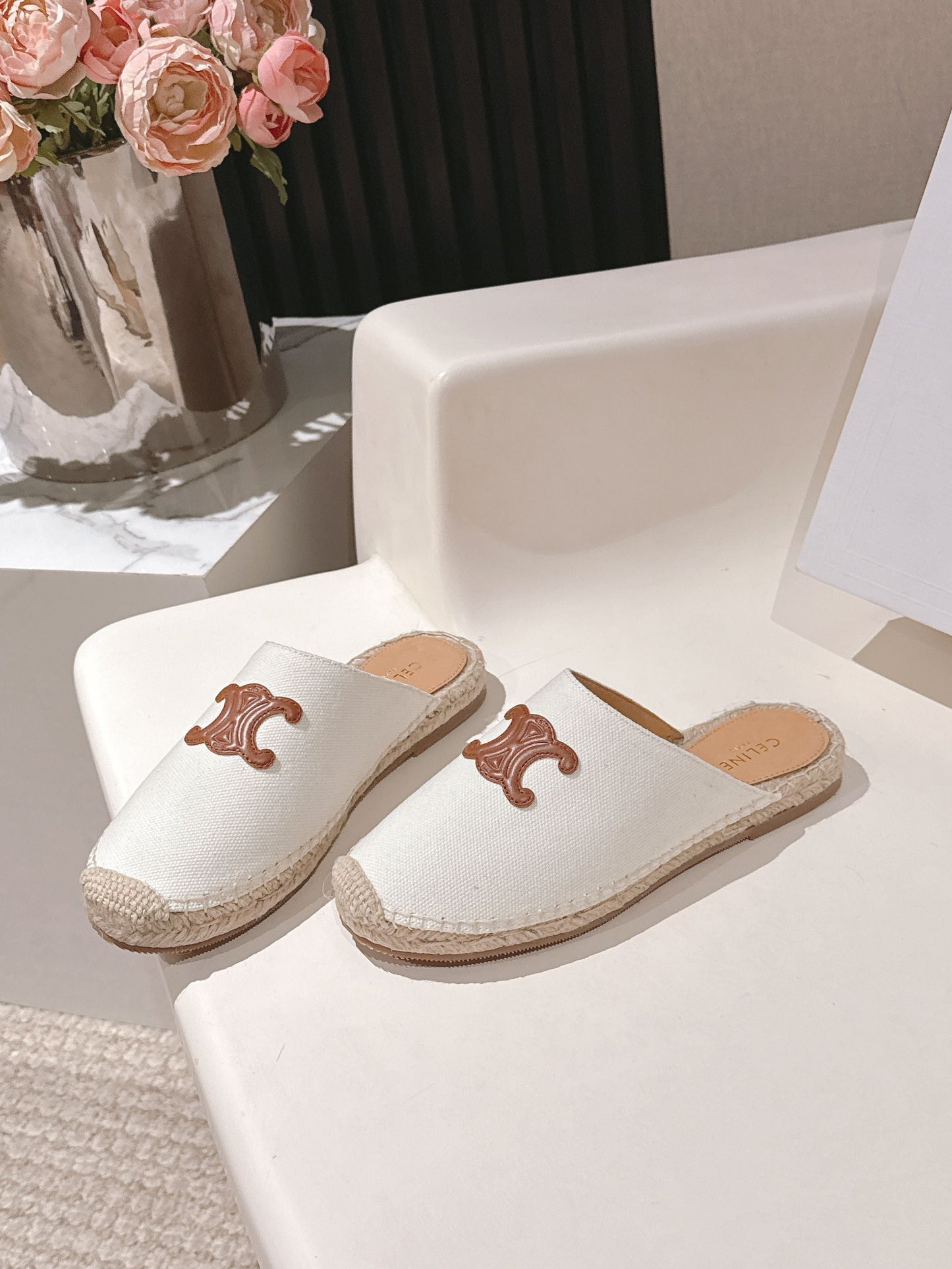 CELINE 25S LES ESPADRILLES MULE IN WHITE CANVAS - 35