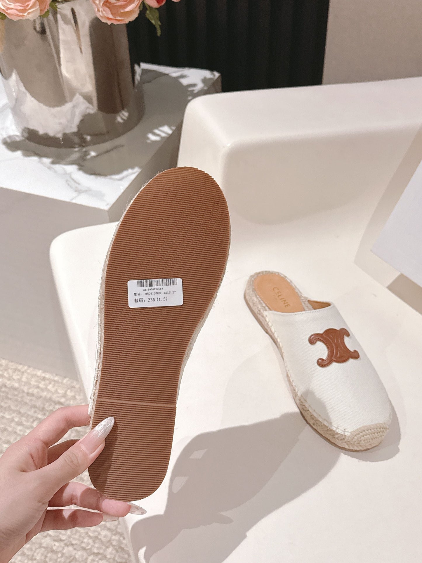 CELINE 25S LES ESPADRILLES MULE IN WHITE CANVAS - 35