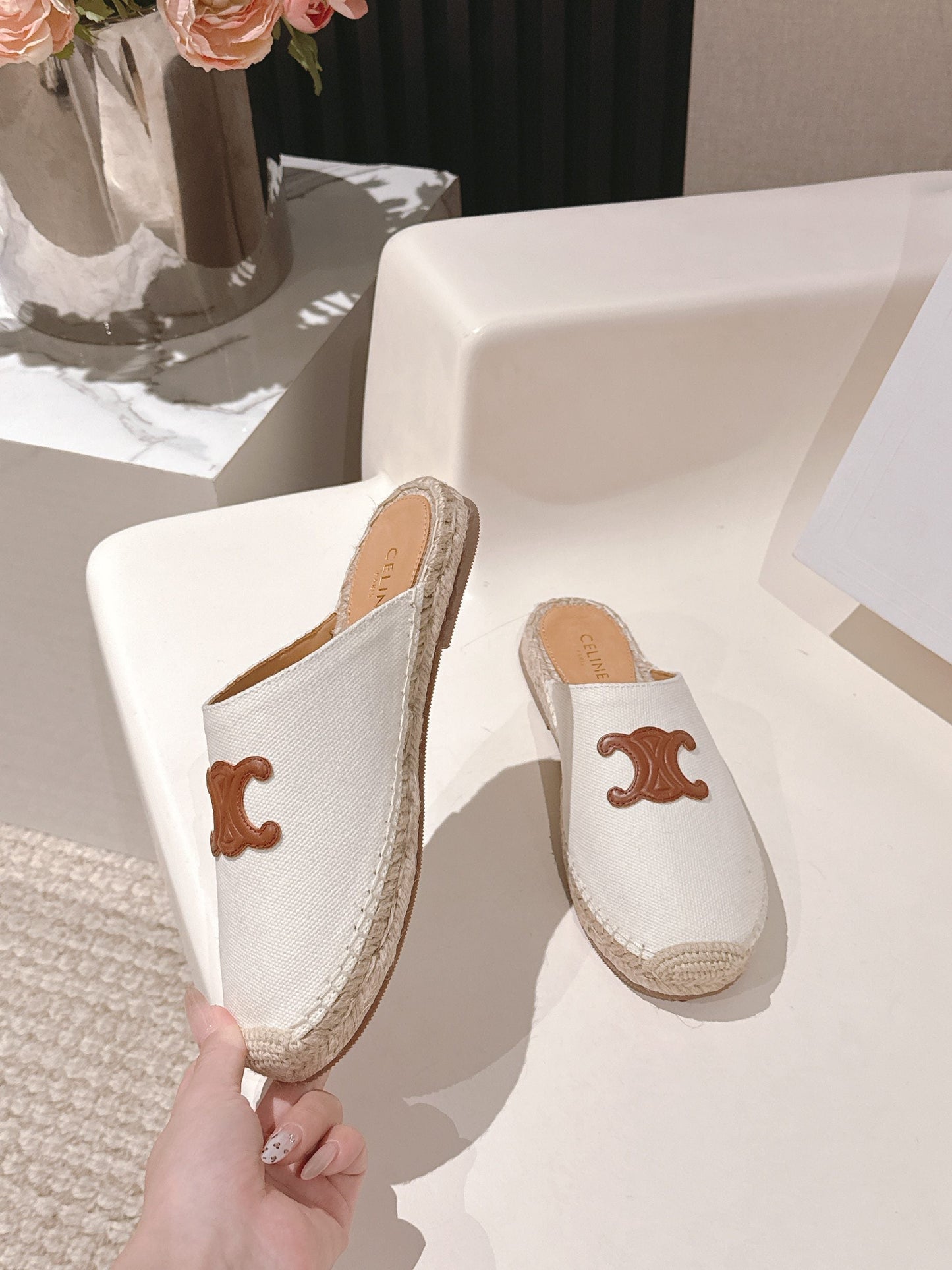 CELINE 25S LES ESPADRILLES MULE IN WHITE CANVAS - 35